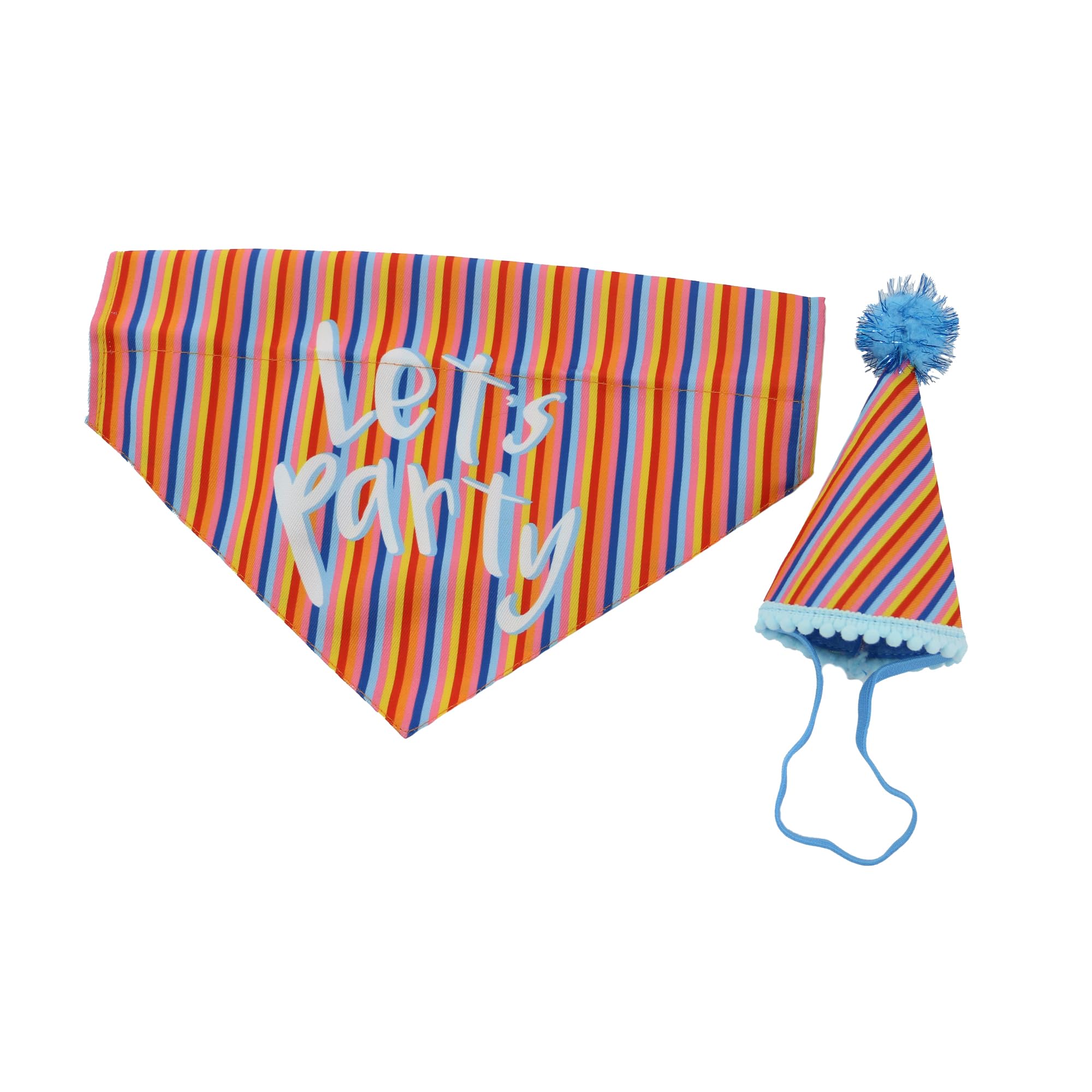 Ancol Pawty Dog Stripe Hat with Bandana Set - Adorable Puppy Scarf Tie Neckerchief - Party Pet Collar Accessory - M/L