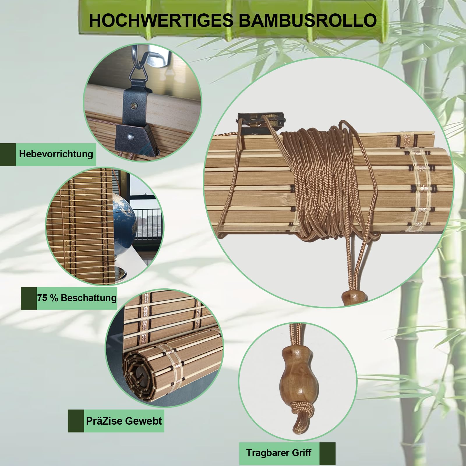 Amazon.de: bambusrollo 75x300cm Rollo Bambus Bambusrollo UV-Block Fenster  Raffrollos, Sonnenschutz Sichtschutz Rollo Fr Auen Garten Balkon  Sichtschutz, Verdunkelung, Mageschneiderte Vorhnge Schwarz