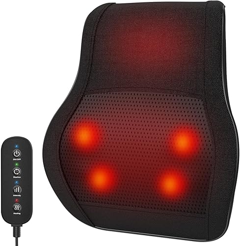 Masajeador de espalda con calor, masajeador de espalda y cuello para aliviar el dolor de tejido profundo, almohada de masaje de amasamiento 3D para