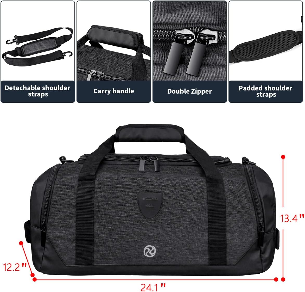 large Gym Duffle Bag Backpack Waterproof Sports Duffel Bags Travel Weekender Bag for Men Women Overnight Bag with Shoes Compartment Black-Perfect (Black, Large 75L)