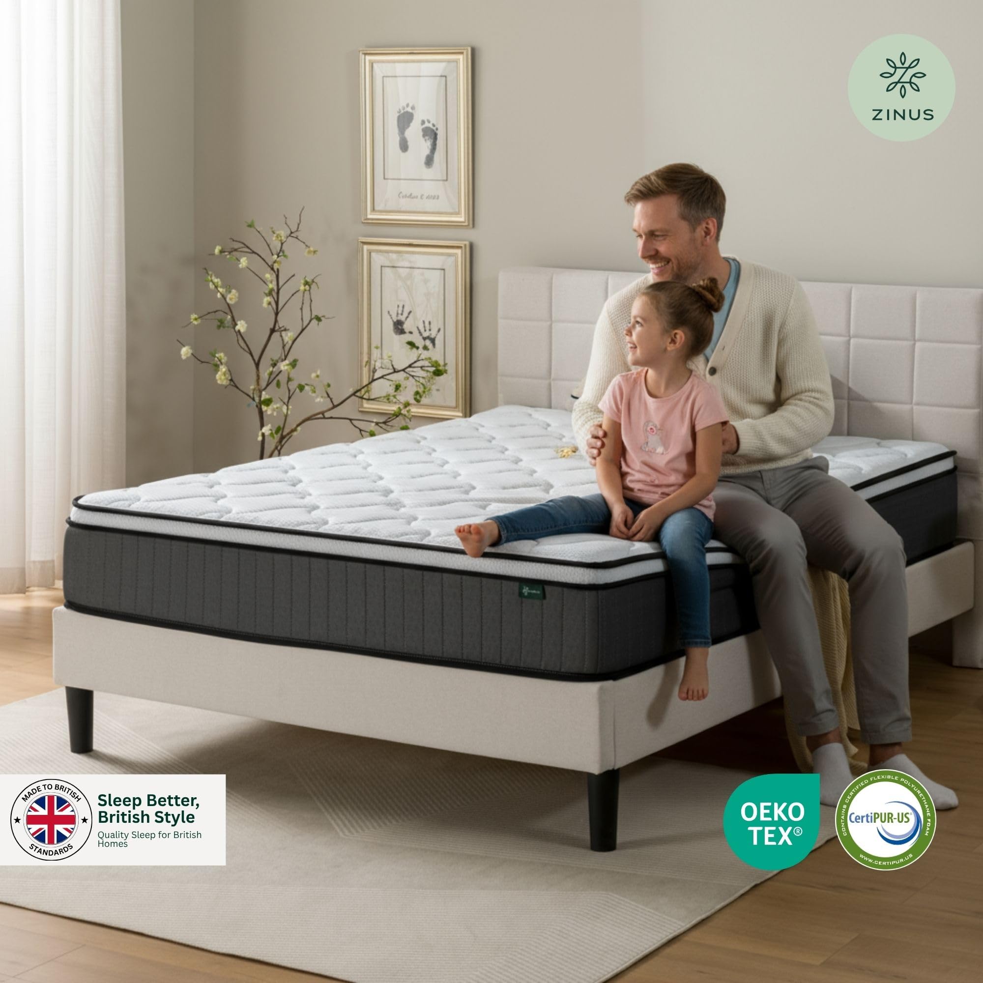 Materasso Matrimoniale ZINUS Ibrido 135x190 Cm – 15 Cm Altezza, Memory Foam E Molle Insacchettate, Rigidità Media, Certificato OEKO-TEX
