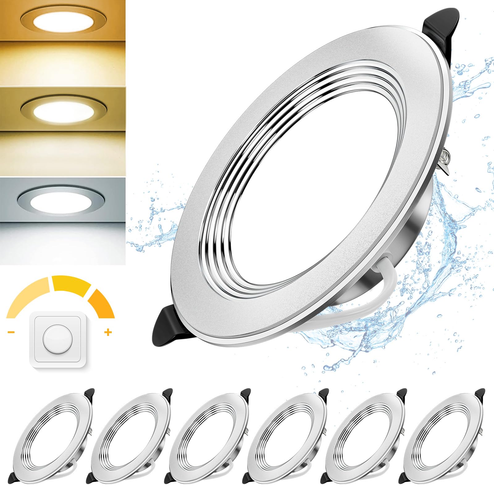 Spot Led 3000k 4000k 6500k Spot LED Encastrable Extra Plat 7W - Dimmable Et IP44 - 3 Températures De Couleur - Pour Salle De Bain, Cuisine éclairage Dimmable Triple Teinte