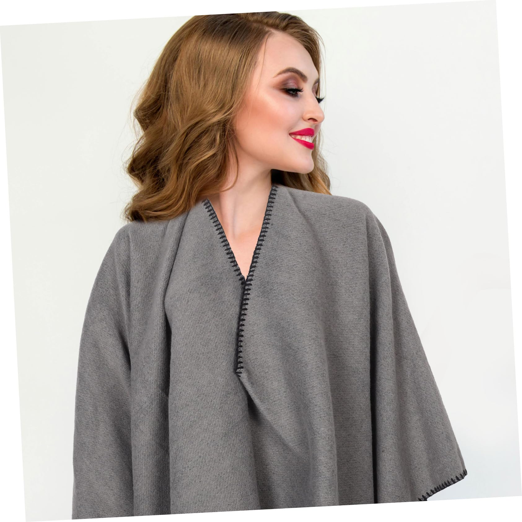 Veemoon Poncho Femme Hiver Double Face Style Nordique en Laine Imitation, Châle Réversible Épais et Chaud, Écharpe Élégante pour Femmes, Multi-usage et Confortable