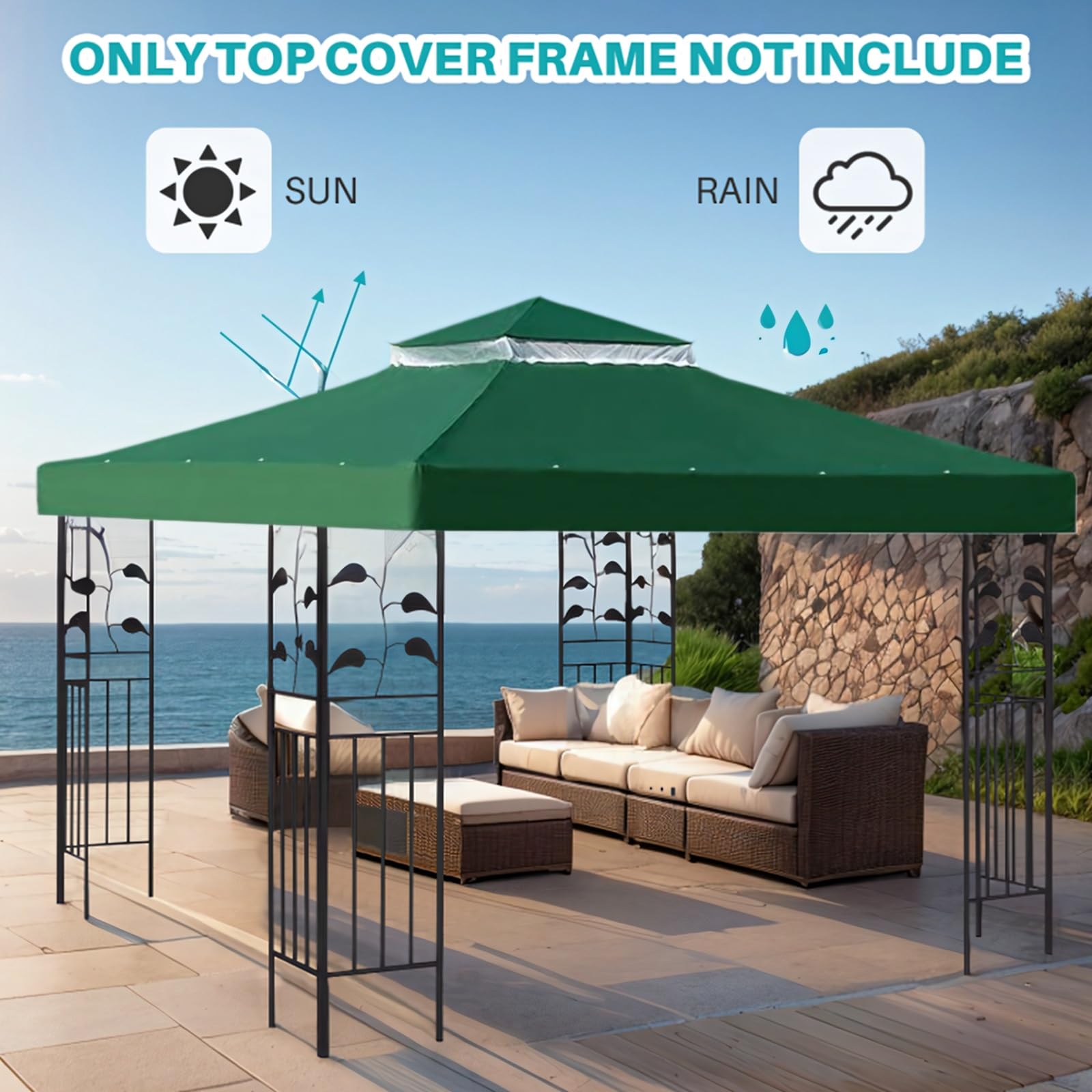 OKYUK Replacement Roof for Gazebo with Breathable Mesh, UV-Resistant, Stable Waterproof Double Roof Construction - Image 4