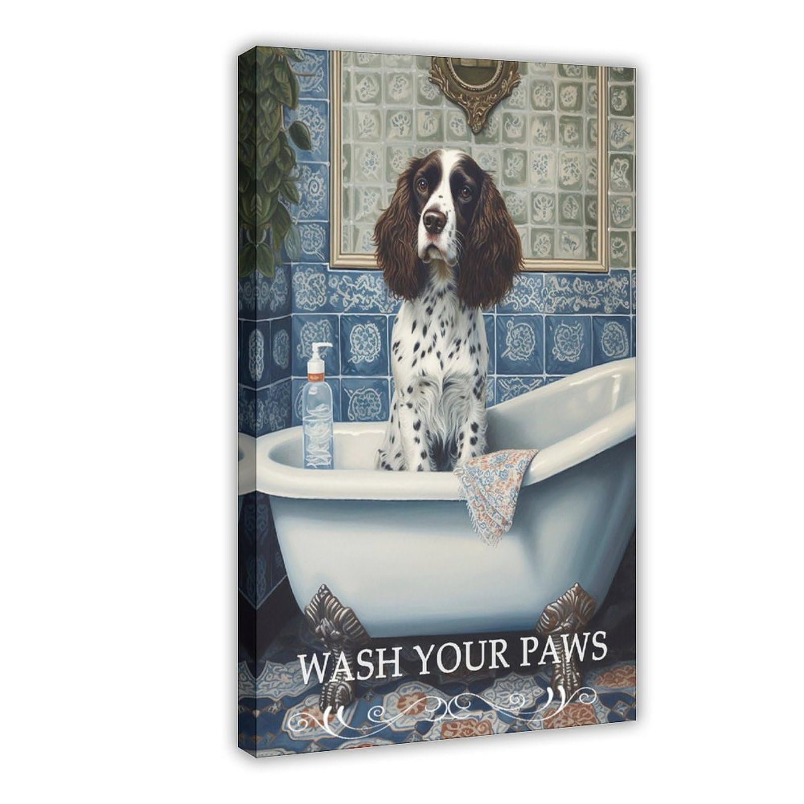 Oquajk Springer Spaniel In The Bath. Canvas Poster Wall Art Decor Print Picture Paintings For Living Room Bedroom Decoration 12X18inch(30X45cm)