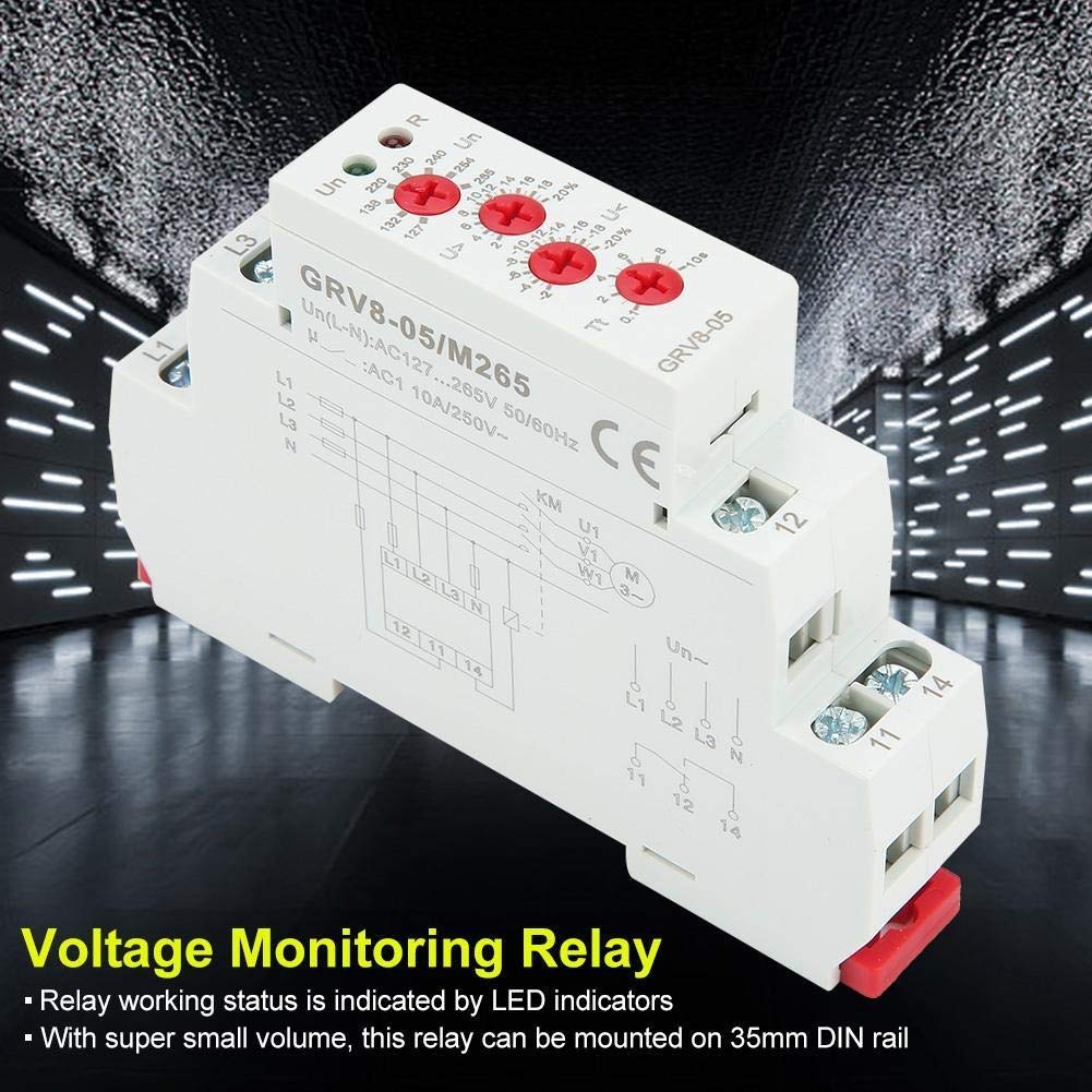Relé de voltaje, M265 GRV8-05 Relé de monitoreo de voltaje trifásico, protección contra fallas de fase de secuencia de fase, para protección y control de equipos