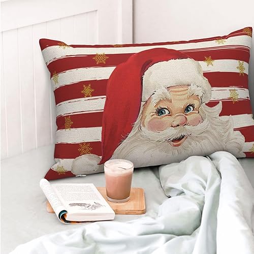 Miniatura 2 de GIOPAMGO Juego de 2 fundas de almohada rojas de Navidad de 12 x 20 pulgadas, fundas de almohada de Papá Noel, fundas de almohada de lino con rayas