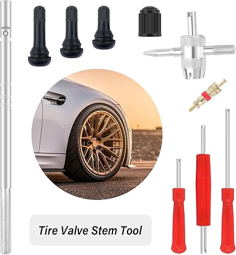 Miniatura 7 de OFBAND Kit de herramientas de vástago de válvula de neumático, kit de herramientas profesionales para automóvil con núcleo de vástago de válvula