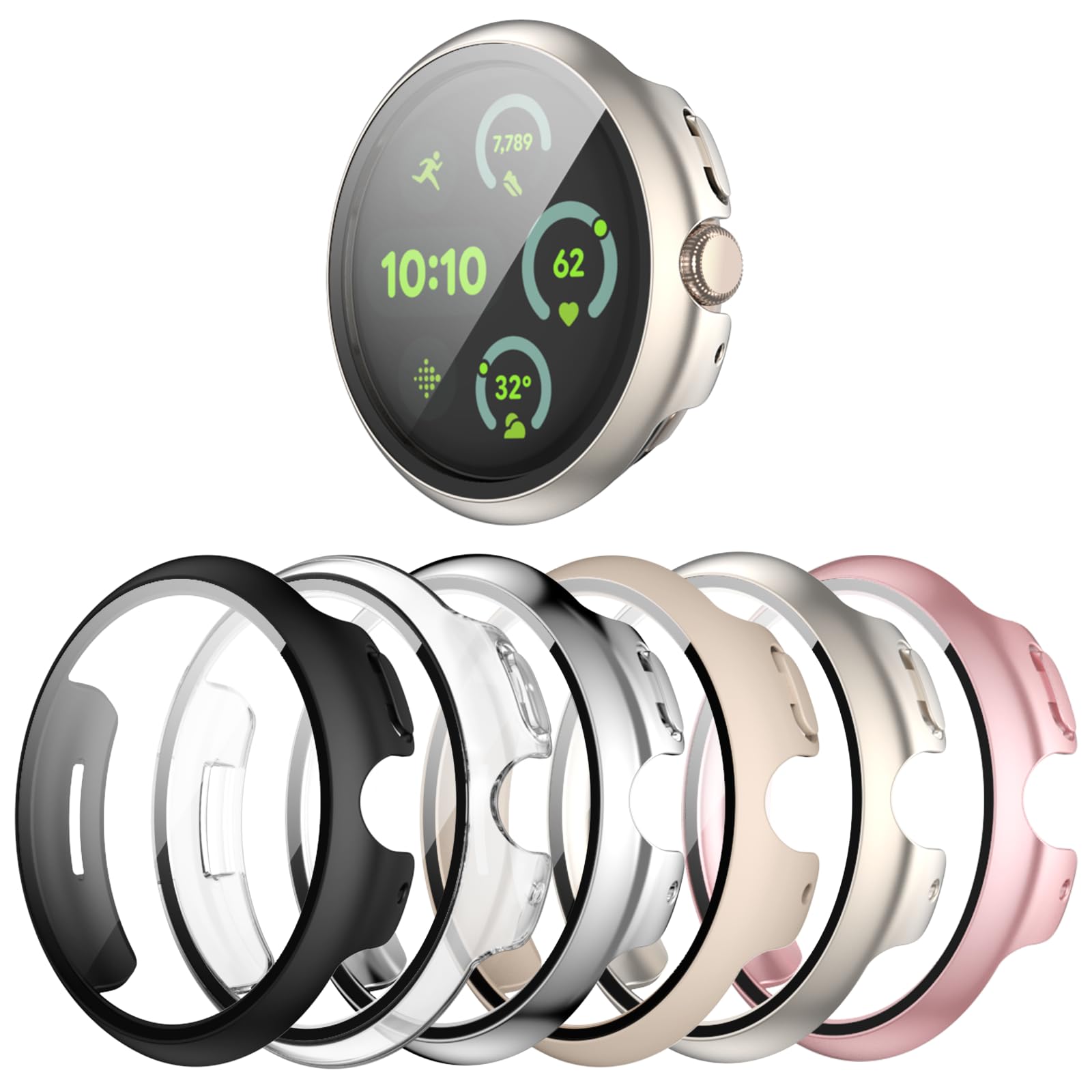 [6-Pack] Case for Google Pixel Watch 3 41mm (2024 New), Hard PC Shockproof Bumper Cover with Tempered Glass Screen Protector for Google Pixel Watch 3 41mm