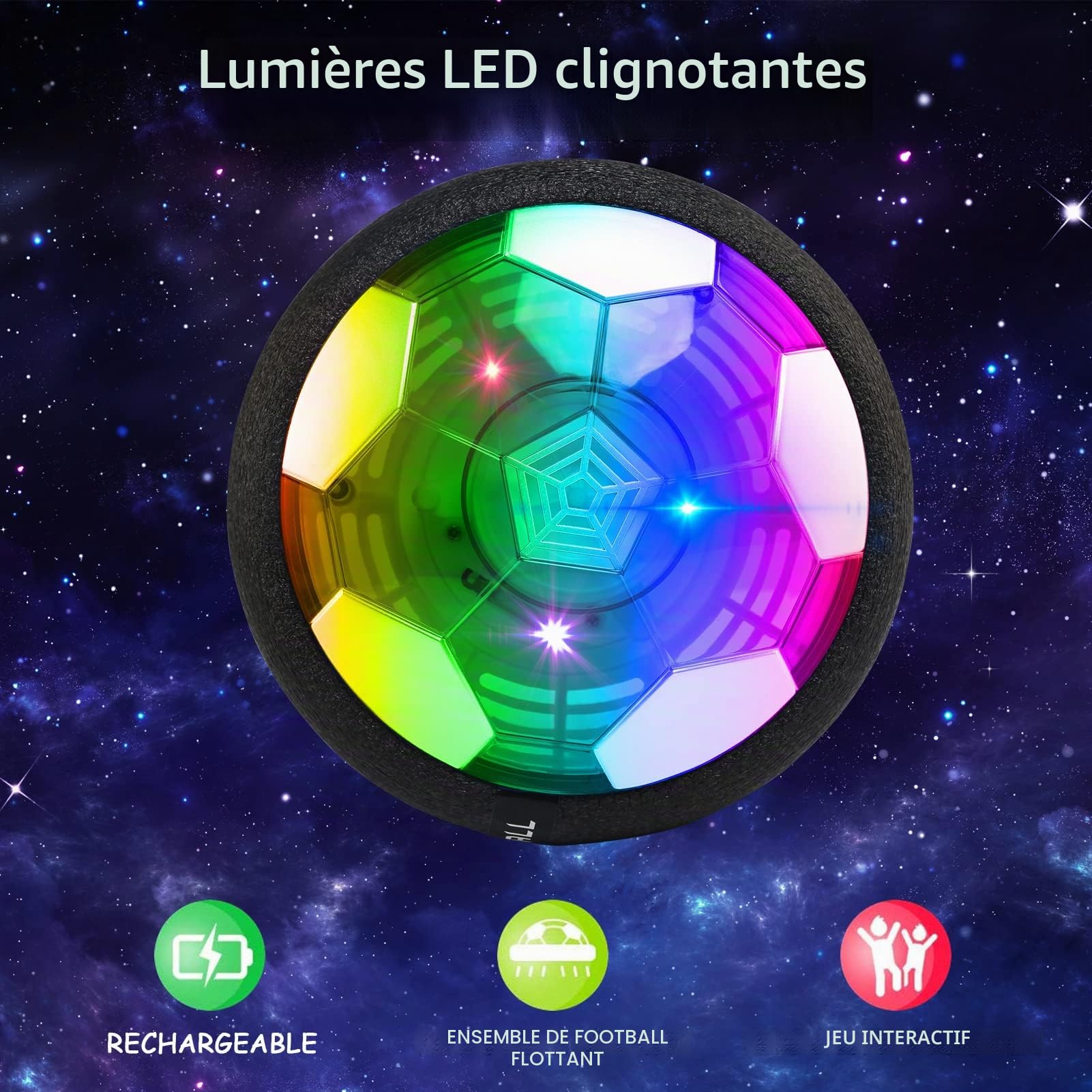 Jouet Enfant Ballon de Foot Rechargeable avec LED Lumière,Air Power Football Enfant Jouet Garçon 3 4 5 6 7 8 10 Ans,Hover Ball Cadeau Anniversaire Noël Aire de Jeu Intérieur Extérieur
