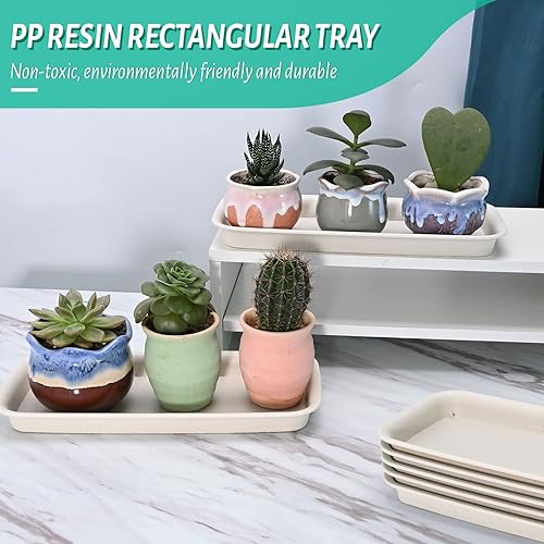 Miniatura 2 de UOIENRT Paquete de 5 bandejas rectangulares de plástico para plantas, bandeja para alféizar de ventana, bandejas de goteo para plantas en macetas,