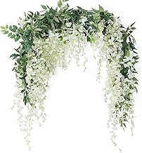 JUSTOYOU 2PCS 7FT Artificial Wisteria Vine Garland Fake flower Wisteria Garlands for Outdoor Indoor Wedding Wall Badroom Decoration(White)