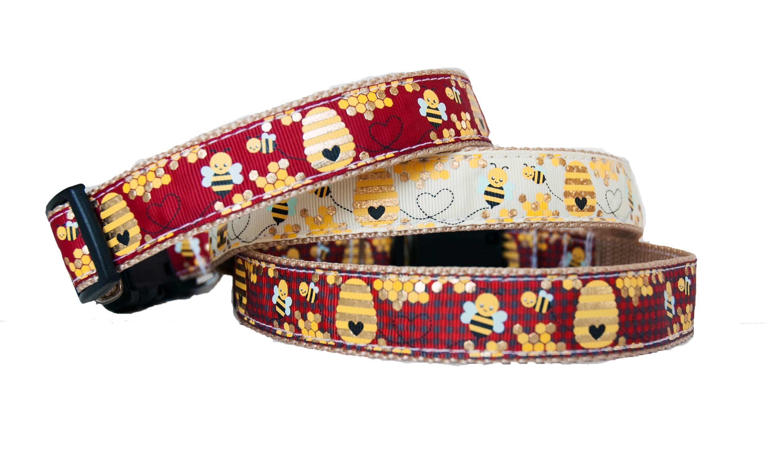 Bees, hives, and honey dog collar. 1 inch wide (Small (1"x 9-14"))