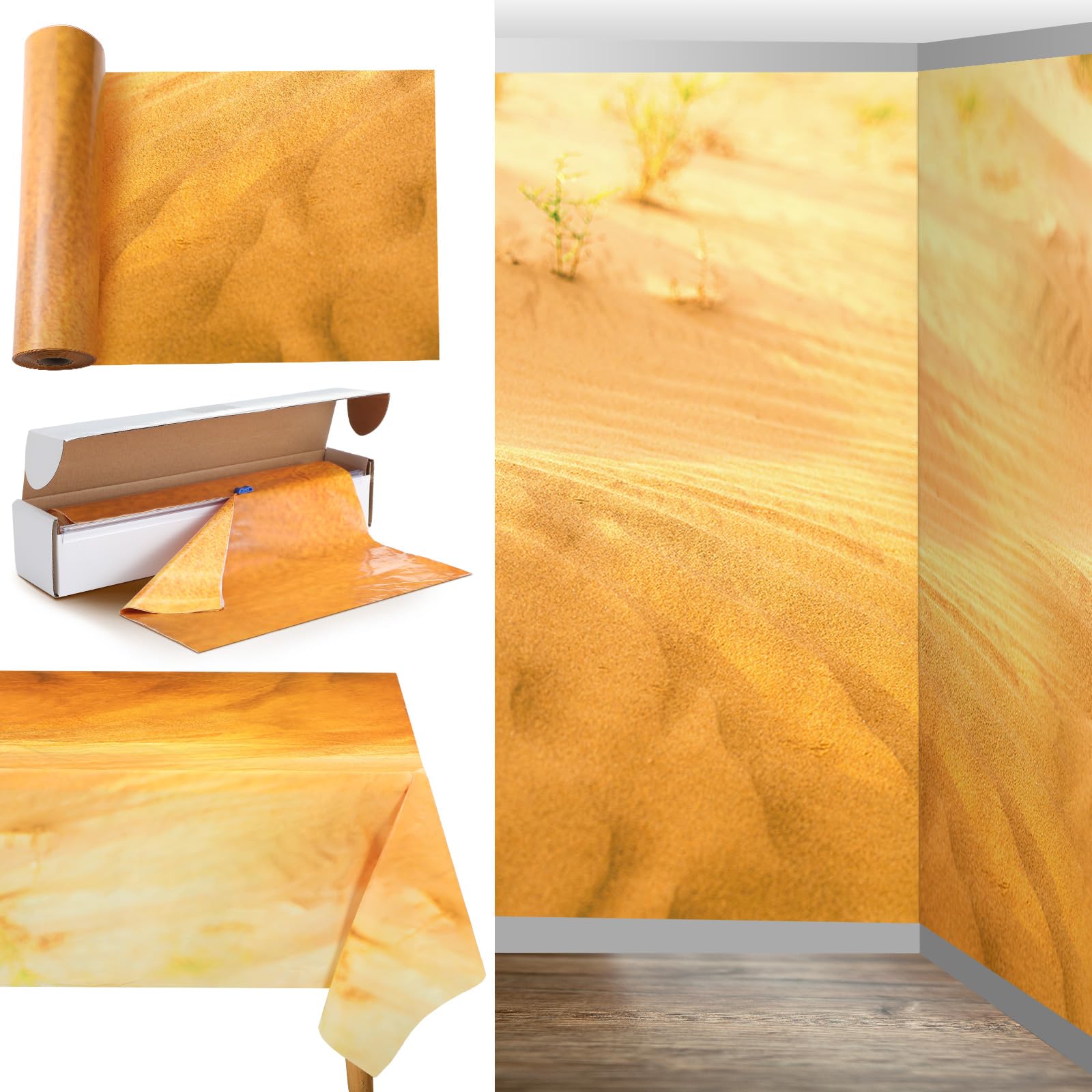 Oudain 54 Inch x 100 ft Desert Sand Tablecloth Roll with Cutter Box