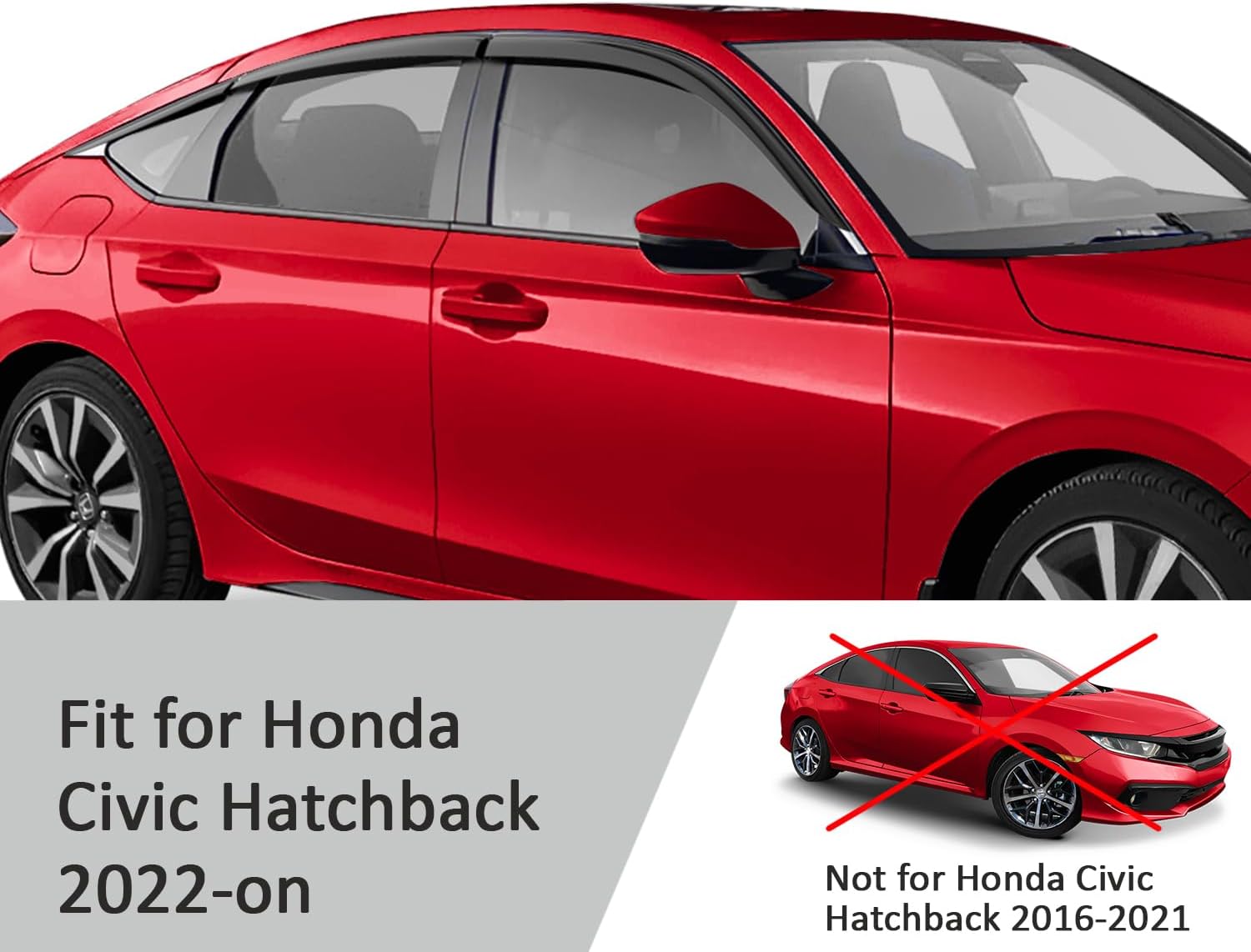 Voron Glass Tape-on Extra Durable Rain Guards for Honda Civic 2022-2026 Hatchback, Window Deflectors, Vent Window Visors, 6 Pieces - 100502