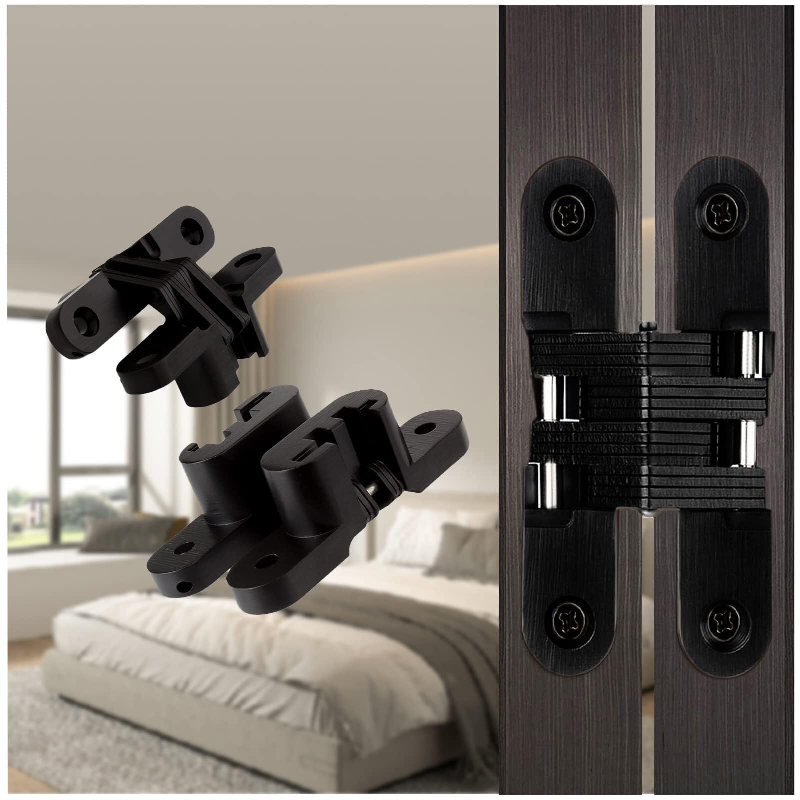 PGPBVLVGHM Hidden Hinges (1 Pair) 0 degrees-180 Degrees Playing Angle Invisible Cabinet Door Hinges(Black,60 * 13MM)