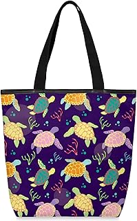 Sacolas de lona com zíper e bolso interno, bolsa de ombro feminina casual bolsa de mão colorida tartaruga algas marinhas, bolsas de compras reutilizáveis de cozinha bolsas de lona para uso em bolsas de livros, sacolas de compras, sacolas de presente, Multicor