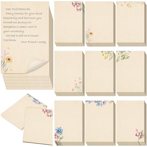 Spiareal 100 Pcs Blank Note Cards Index Card, Kraft Paper, 4 x 6 in, Floral | Kraft Paper Cardstock with Floral Design, Cute Note Cards, for Thank You Cards, Weddings, Baby Showers, Office DIY