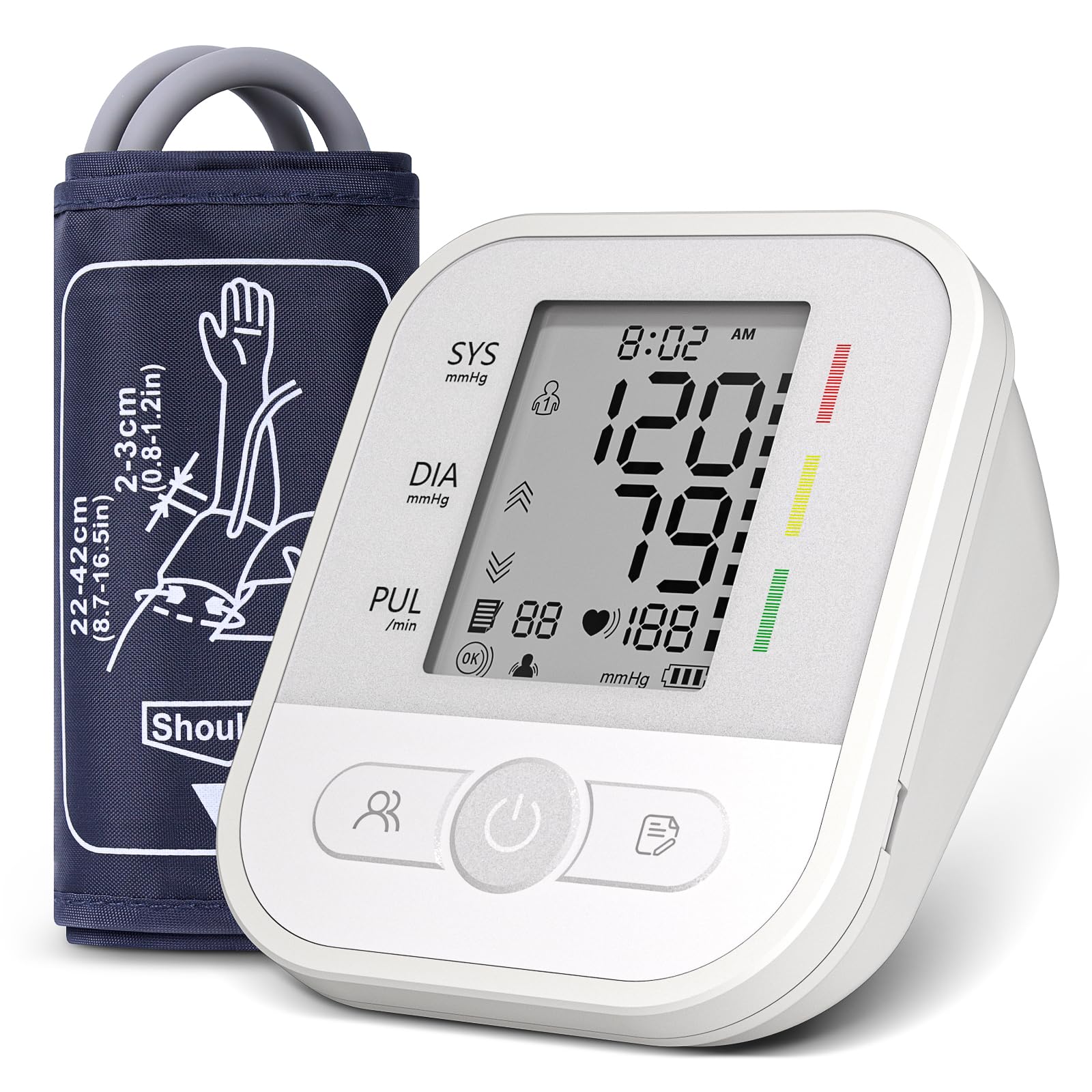 Tensiómetro de Brazo Eléctrico Digital Detección de Arritmia Memorias de 2 Usuarios Brazalete Ajustable 22-42 cm Pantalla LCD Medición con un Solo Botón Fácil de Usar para Familia, Amigos