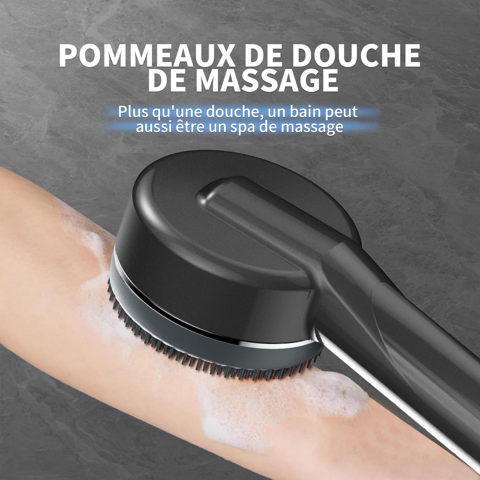 Pommeau Douche Haute Pression Anti Calcaire avec Filtre 15 Étapes Tuyau 1,5M Support 4 Jets Gris