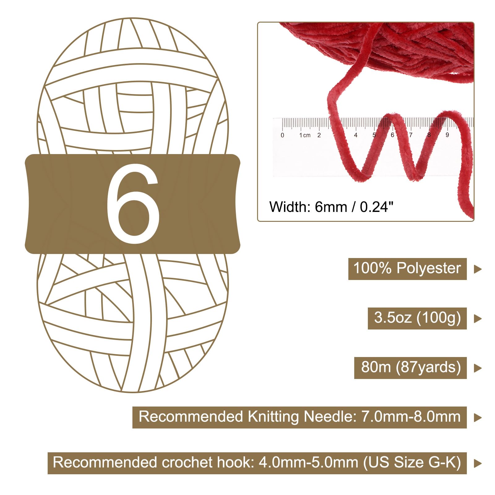 QUARKZMAN 4pcs de Hilo de Terciopelo Suave de Chenilla 4x100g/14.1oz (347yds) Hilo Esponjoso y Cálido para Tejer Crochet Tejido de Mantas Bolsos Bufandas Guantes Rojo