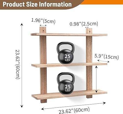 Miniatura 3 de Estantes flotantes de 3 niveles, estante largo de pared, estantes para colgar sobre el inodoro, almacenamiento rústico para sala de estar,