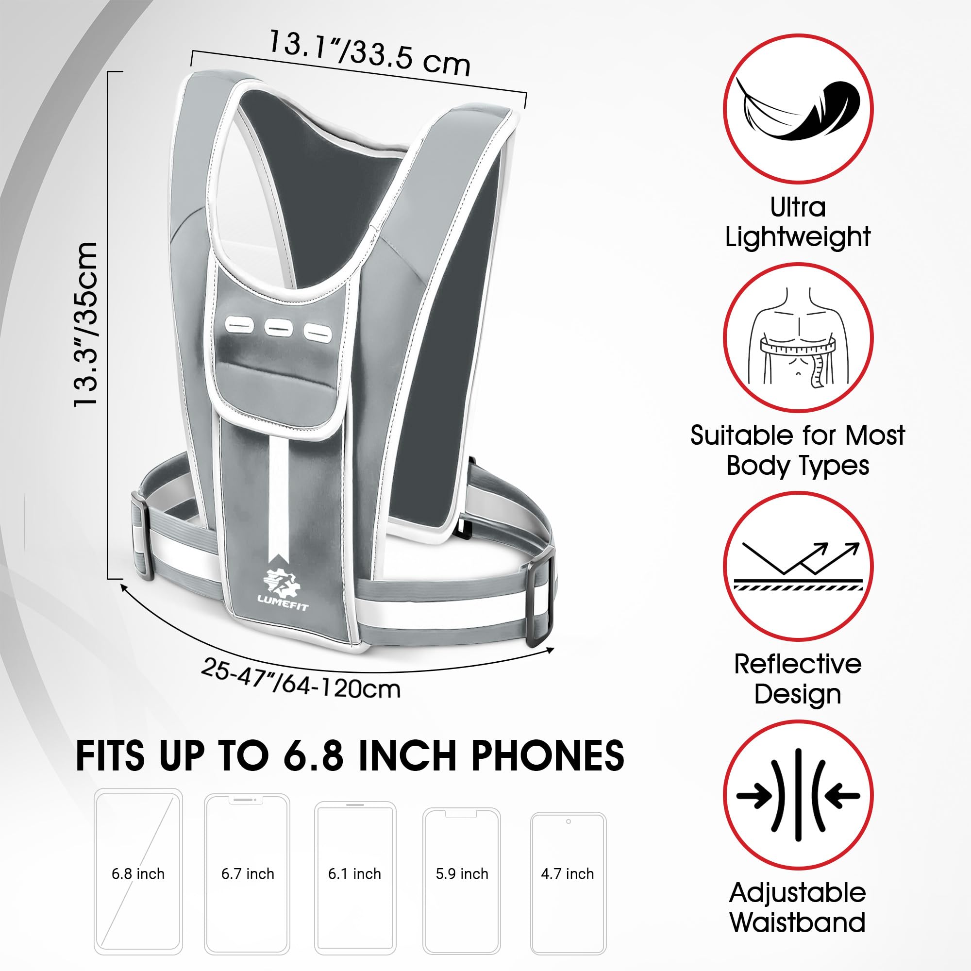 LUMEFIT Running Vest Phone Holder, Practical Jogger Phone Holder - Image 2