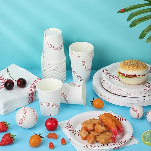 Miniatura 7 de Gandeer 240 recuerdos de fiesta de béisbol incluyen 72 platos de béisbol, 144 servilletas de béisbol y 24 decoraciones de fiesta de béisbol de