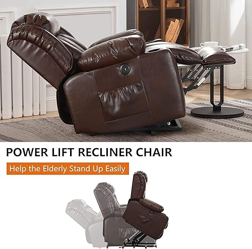 Miniatura 5 de Harkawon Silla reclinable para adultos sillas reclinables de elevación eléctrica para ancianos silla reclinable de piel sintética con 2 soportes