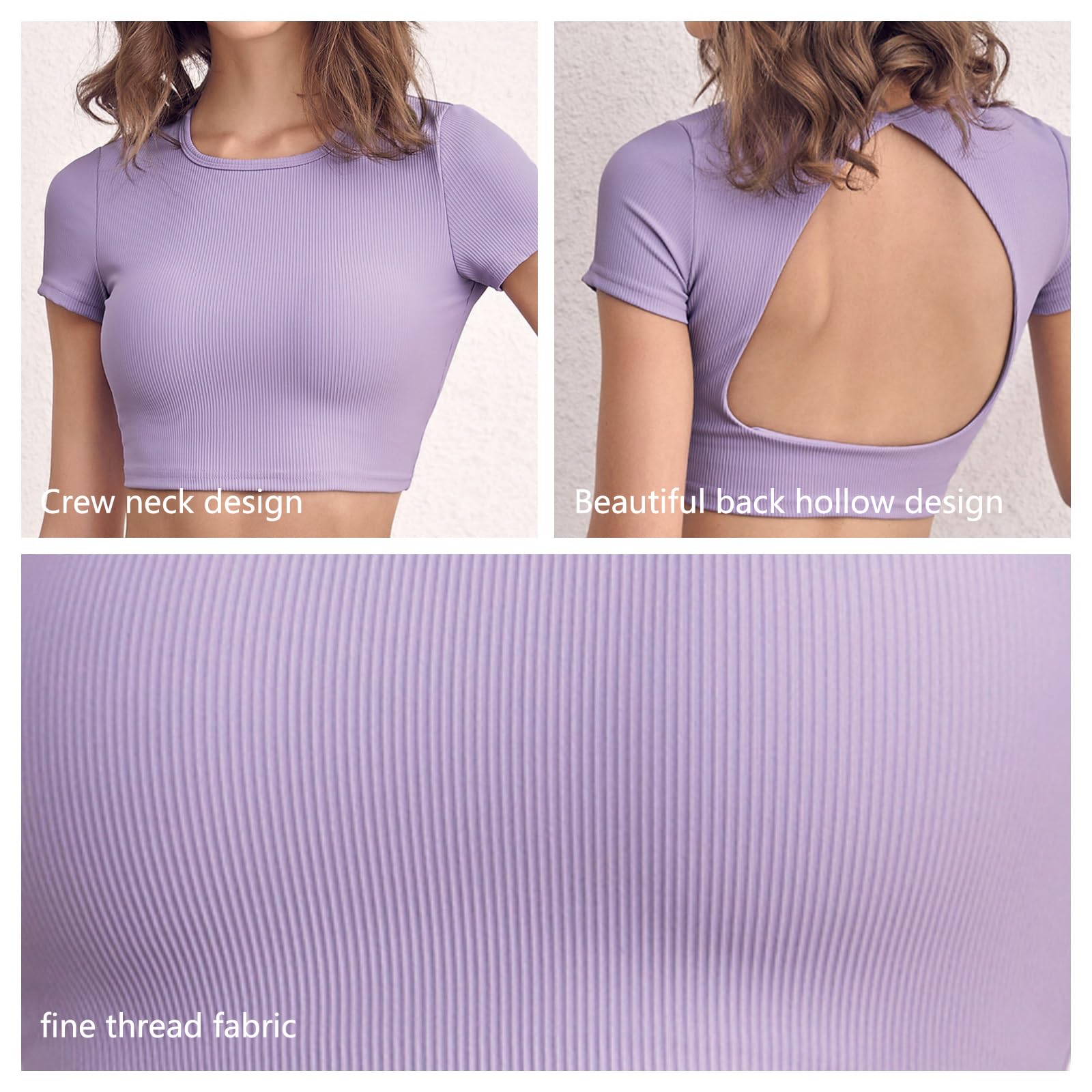 Top Sportivo Da Donna Slim Fit Back Cutout Yoga Top Corto Maniche Corte Pad Pettorale Rimovibile Incorporato,Viola,M
