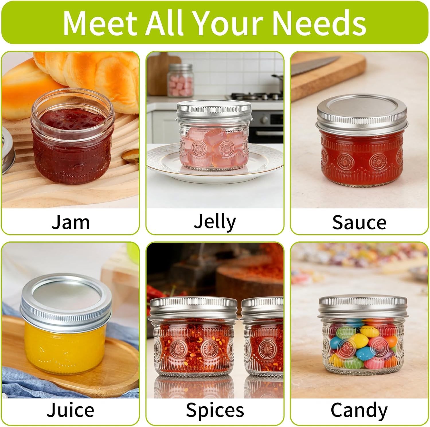 24 Pack 4 oz Vintage Mason Jars with Regular Lids and Bands, Small Canning Jars, Mini Glass Jars for Honey Jelly Jam Crafts