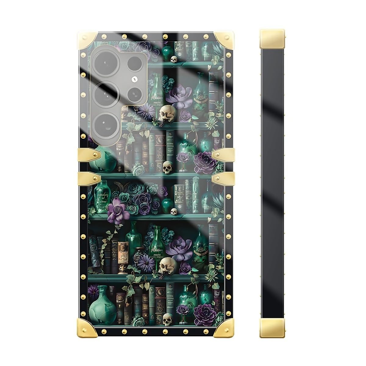 DAIZAG Compatible with Samsung Galaxy S25 Ultra Case,Skull Flowers and Books Golden Decoration Soft TPU Anti-Scratch Shockproof for Girl Protective