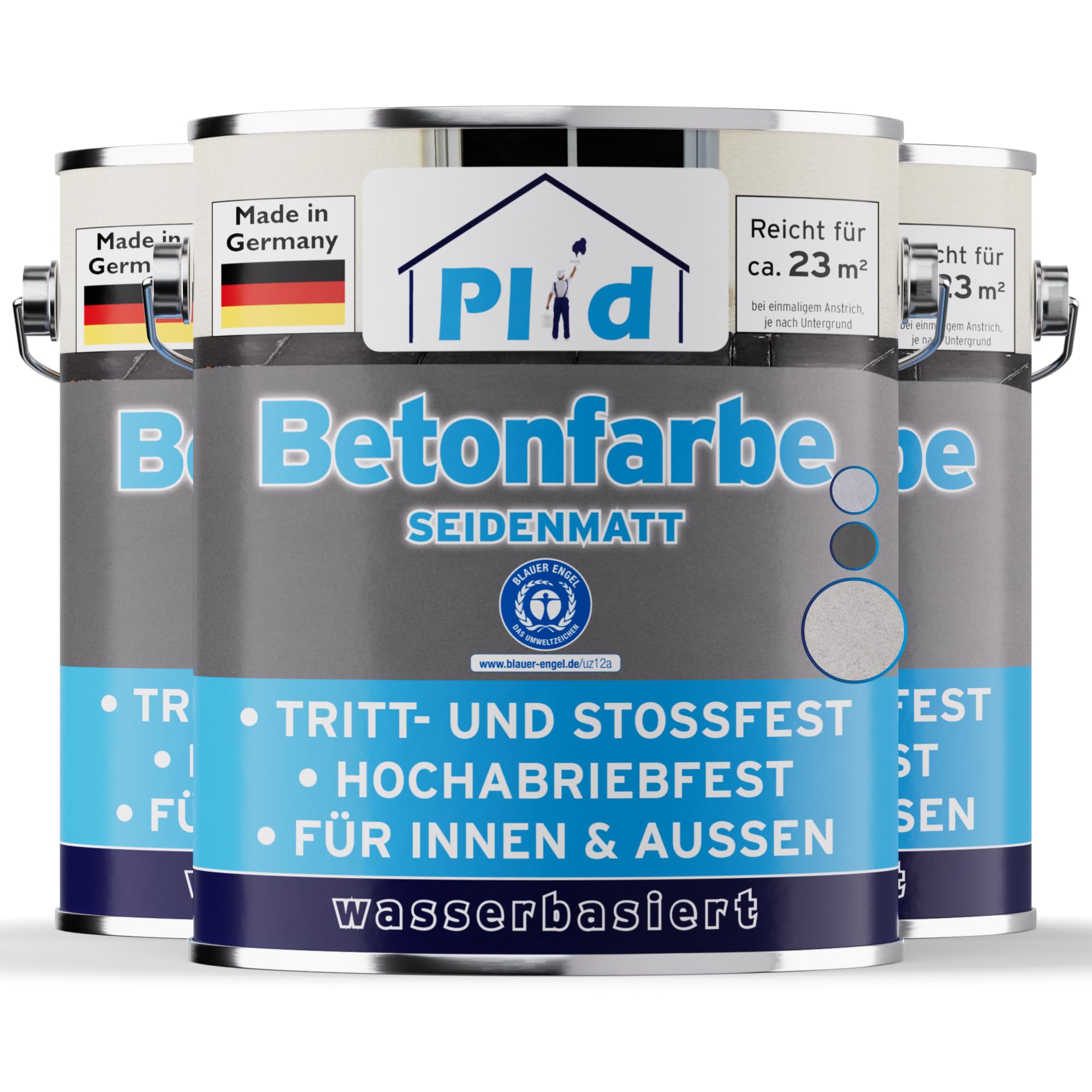 Plid® Betonfarbe Innen & Außen Frostsicher Kieselgrau 2,25L - Flüssigkunststoff Bodenbeschichtung - Beton Farbe Kellerboden - Bodenfarbe für Keller, Zement, Mauerwerk & Holz - Made in Germany
