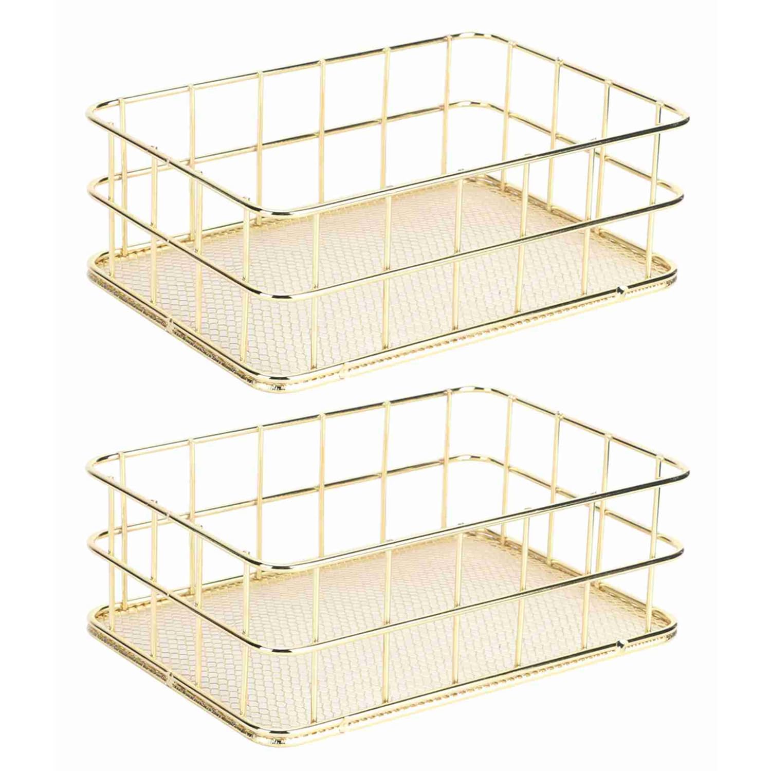 2Pcs Gold Storage Basket, Metal Desktop Wire Storage Basket 17x12x6cm
