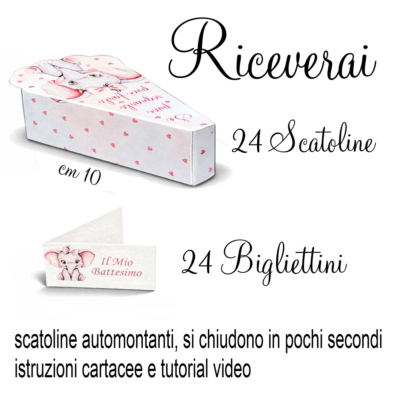 Regalami 25 Scatoline Portaconfetti a Forma di Torta per Battesimo, Comunione o Laurea, Complete di Bigliettino a Tema, Segnaposto e portaconfetti (Battesimo Bimba)