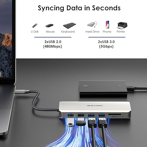 Miniatura 5 de WAVLINK USB C Docking Station Dual HDMI Monitors, 12 in 1 Triple Display USB C Hub, Multiport Adapter with Dual 4K HDMI, 4K DP, 100W PD IN, 5 USB