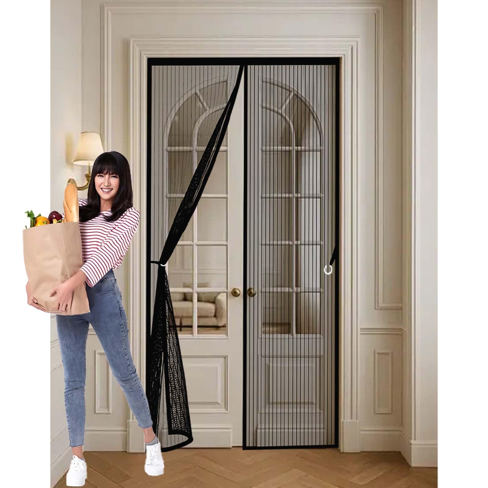 Feijdon Black Fly Screens For Doors 100X210cm(Widthxhigh) Powerful Magnets And Full Frame Magic Tape, No Drill Installation Mosquito Proof Door Curtains Hundreds Of Sizes, Lets Fresh Air In,