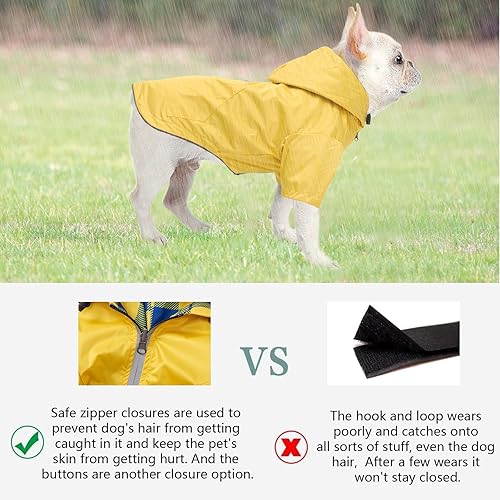 Miniatura 7 de Impermeable para perro, chaqueta impermeable para cachorros, con patas y capucha para perros pequeños y medianos, poncho reversible con cremallera