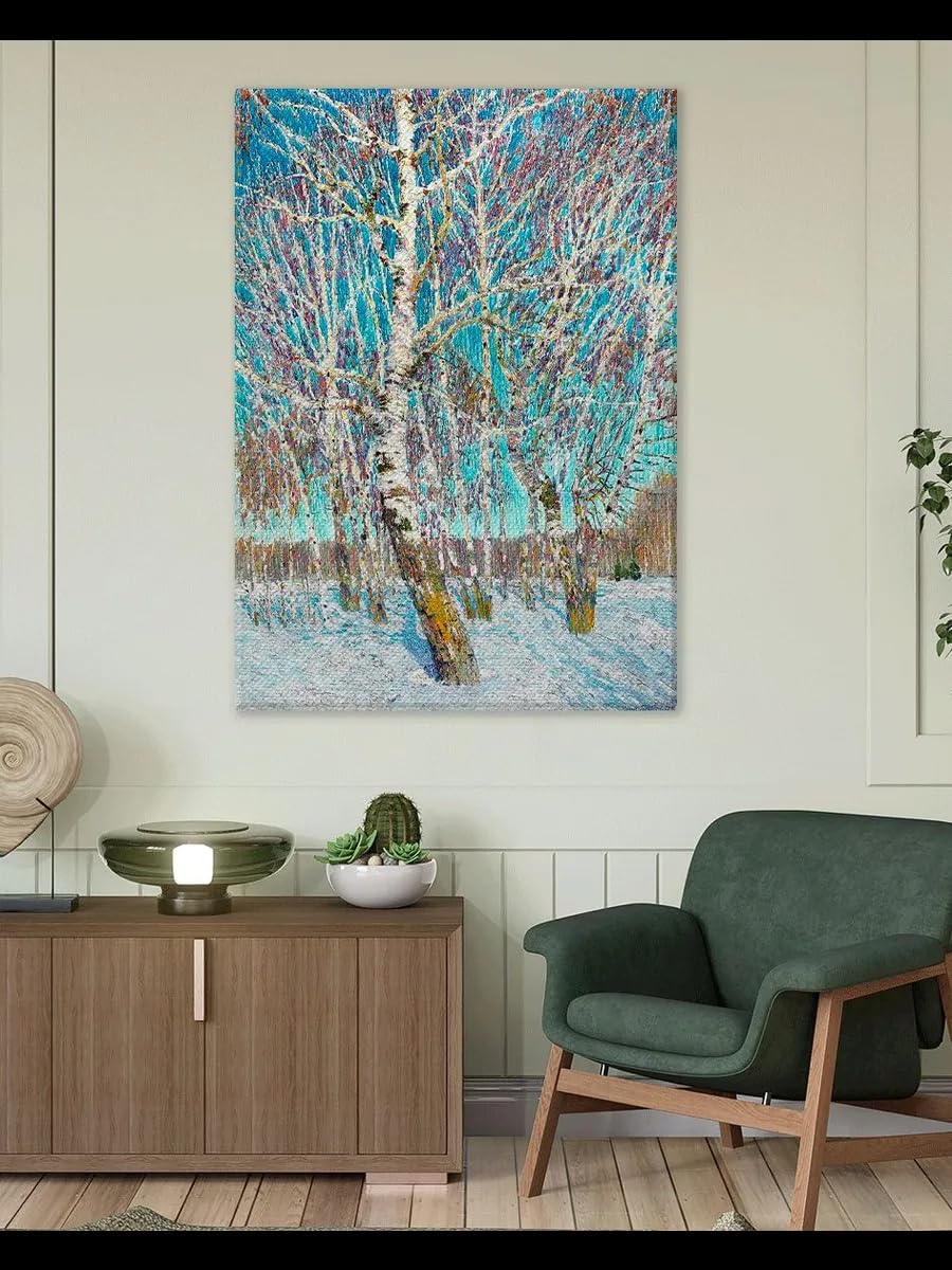 Snow Birch Tree Canvas, Winter Forest Landscape Wall Art(40x50cm/No frame)