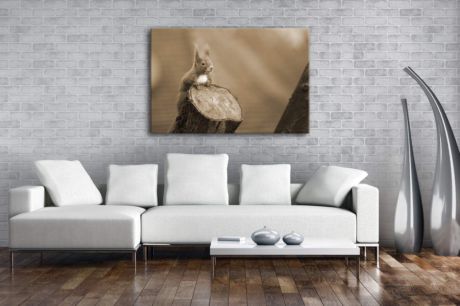 Joli Effet écureuil : Sepia comme Toile montée sur châssis en Bois véritable Impression numérique avec Cadre, Pas de Poster ou de Affiches, 60x40