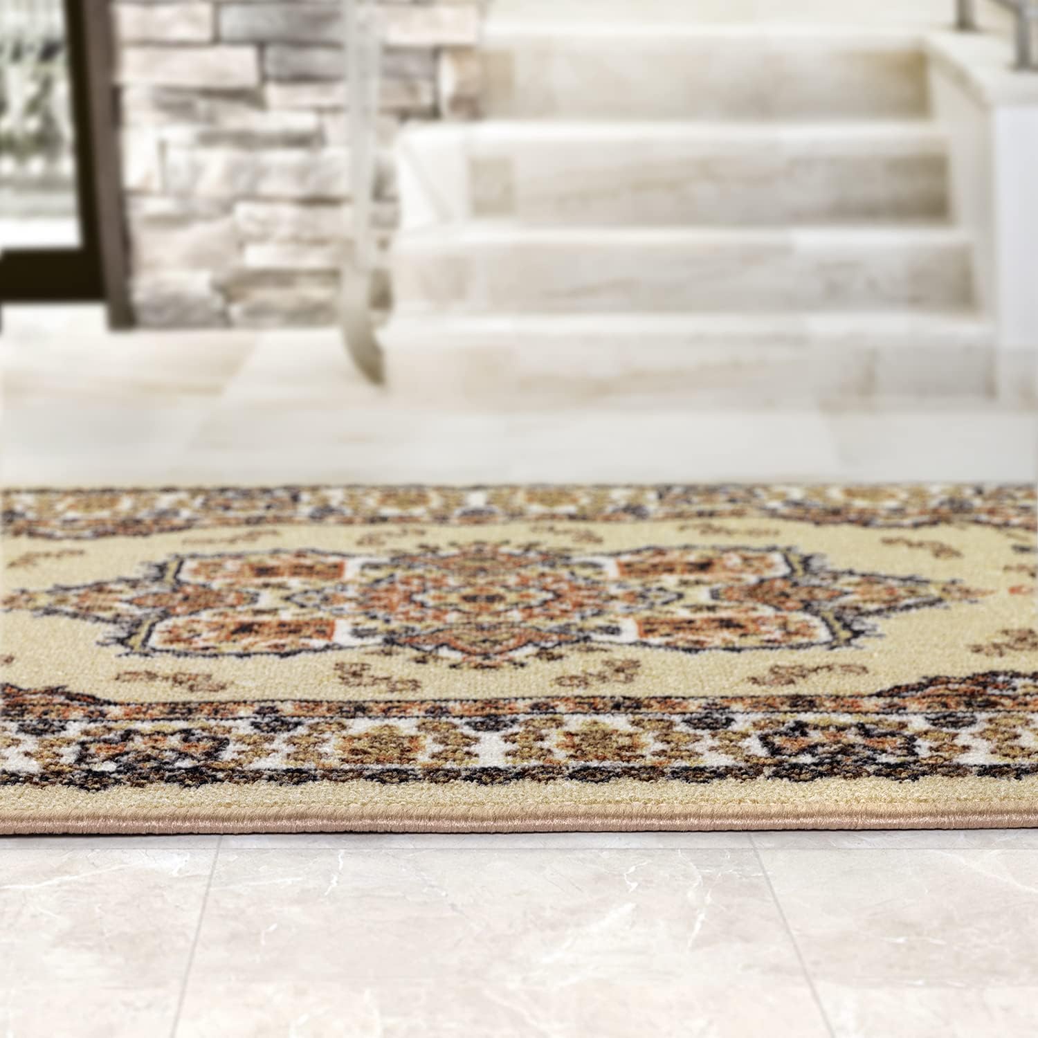 Antep Rugs Alfombras Oriental Traditional 2x7 Non-Skid (Non-Slip) Low Profile Pile Rubber Backing Indoor Runner Rugs (Beige, 2' x 7')