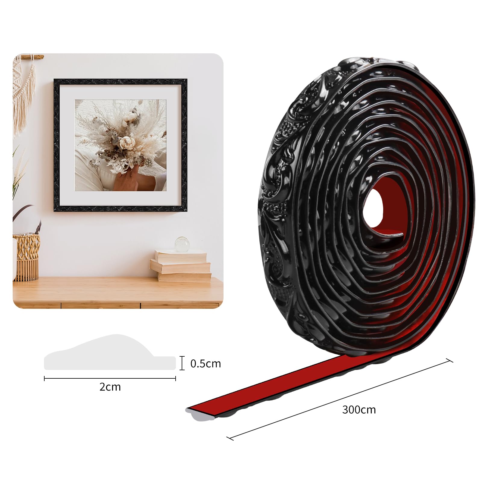 3 Meters Peel And Stick Wall Trim, 3D Moulding Trim, Self-Adhesive Ceiling Coving For Mirror Frames, Cabinet Doors, Door Frames, Ceilings, Home - View #4