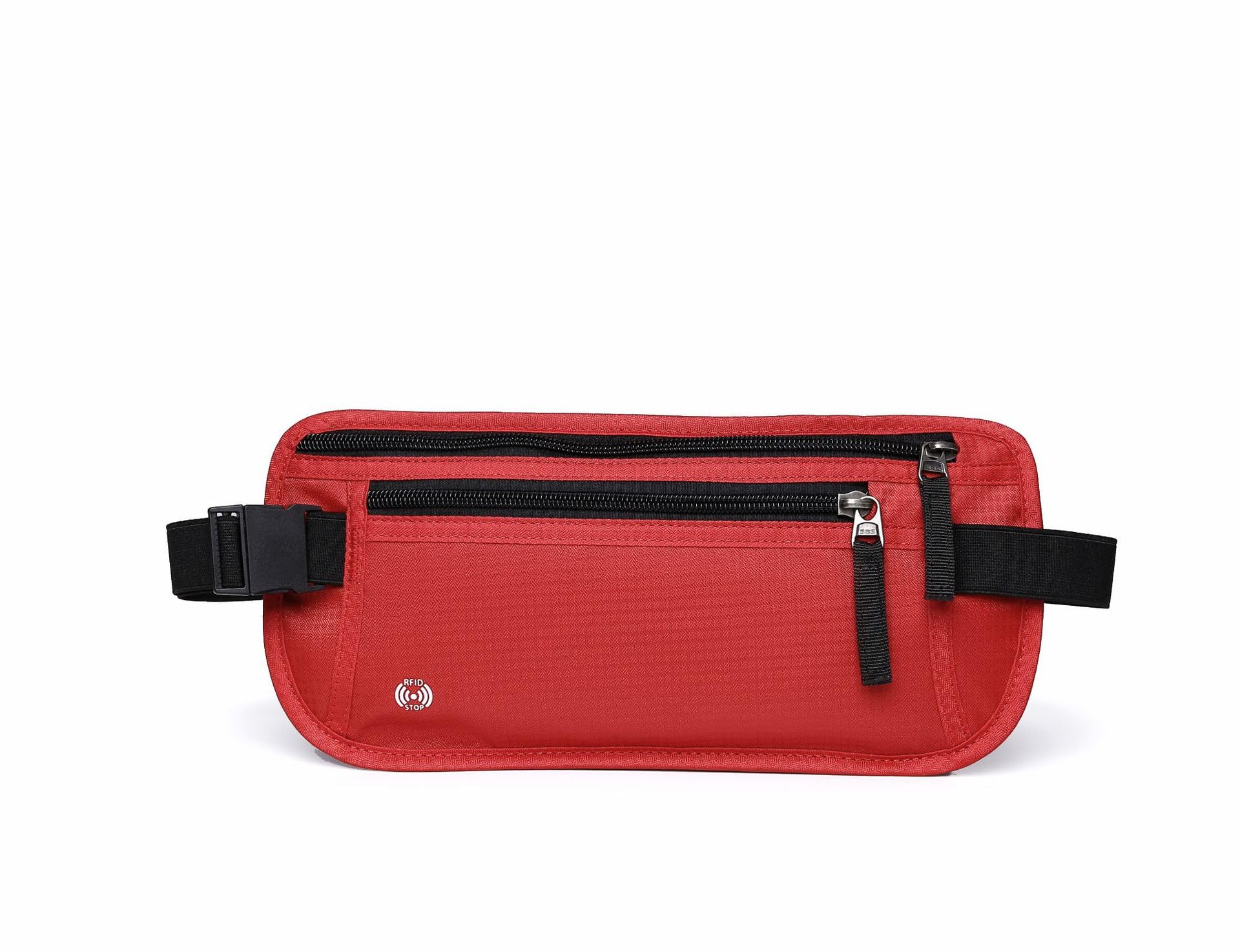 ROUGH FIT Bumbag Waist Bag, RFID-Blocking, Slim Waist Pack with Multiple Zipped Pockets, Unisex Lightweight Casual Waist Bag, Adjustable Belt for Outdoor Workout, Hiking Women and Men (Red)
