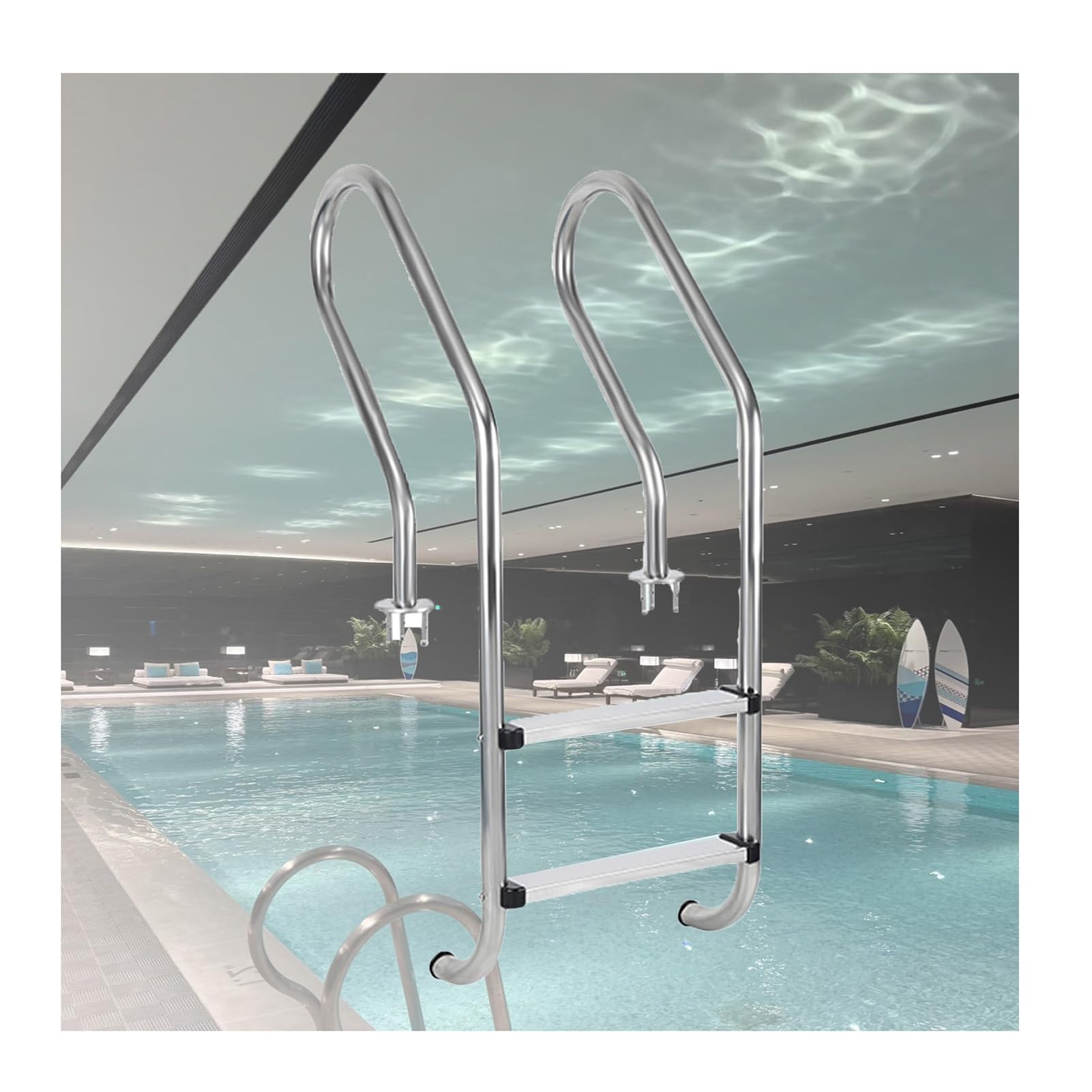 Scaletta per Piscina, in Acciaio Inox 304, con gradini e corrimano, Adatta a Piscine e parchi Acquatici (2 gradini)