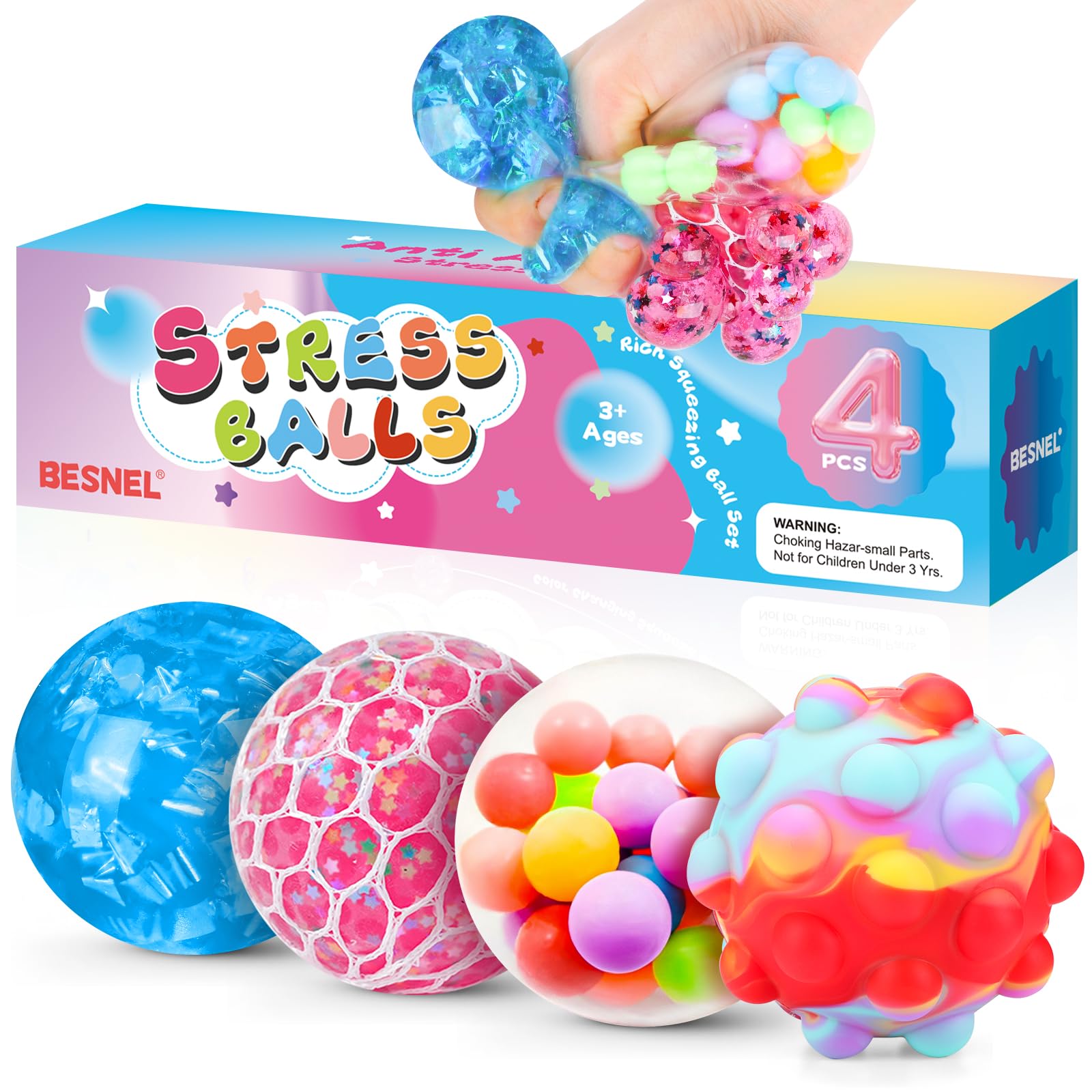 4-Pack Classic Stress Balls: Sensory Fidget Set for Adults, Kids & Autism Support