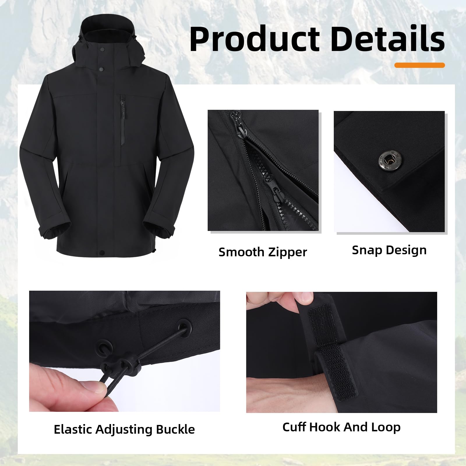 SUKUTU Ropa Outdoor Hombre impermeable Cortaviento con capucha Chaqueta Multifuncional Chaqueta montañismo Camping Punch ligera transpirable para la lluvia