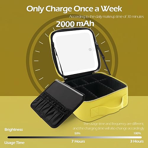 Miniatura 5 de MOMIRA Bolsa de maquillaje de viaje, bolsa de cosméticos, bolsa organizadora de maquillaje con espejo iluminado, brillo ajustable en 3 escenarios de