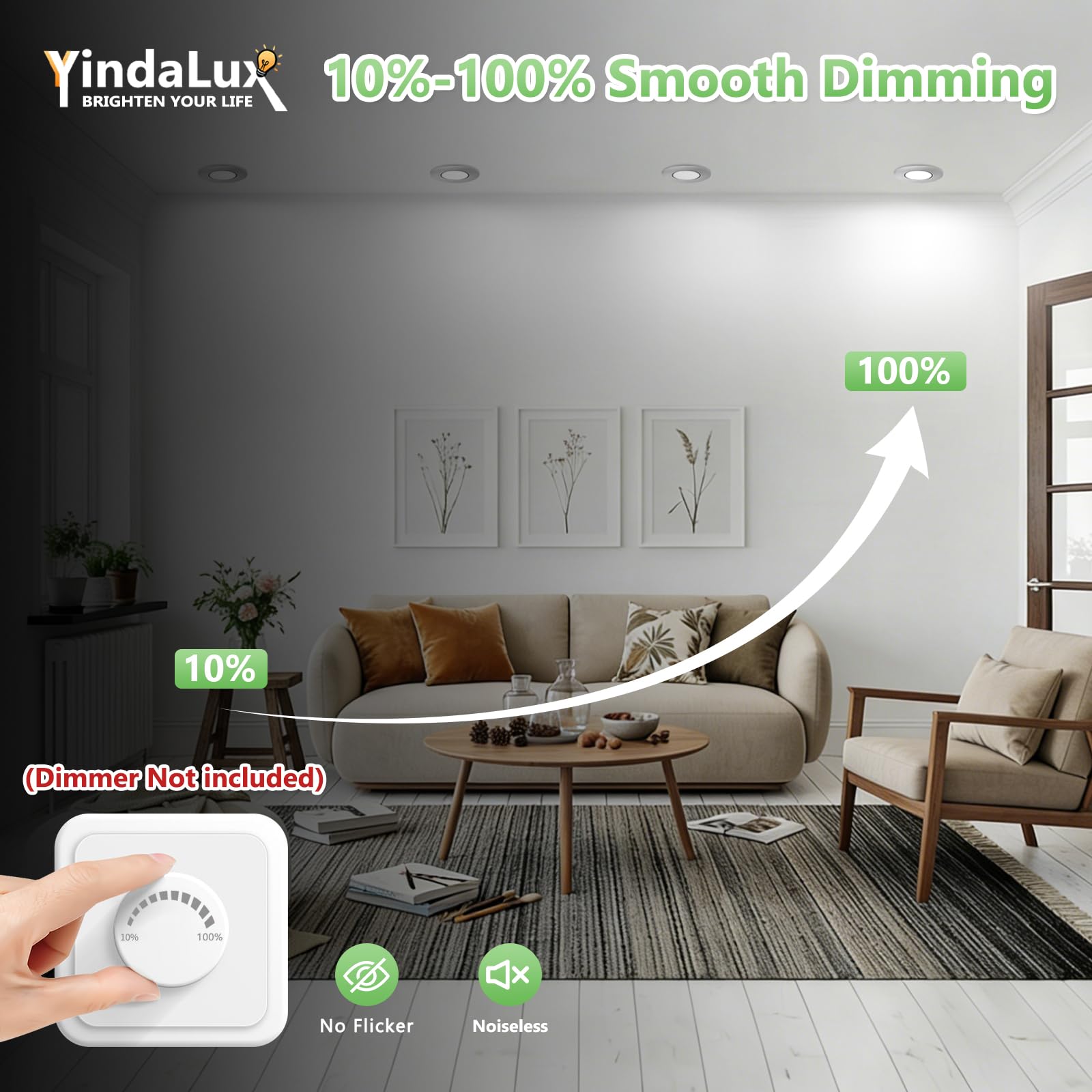 YindaLux Foco LED empotrable 230V Regulable IP44 5W Ultrafino, Corte 68-80 mm, 3000K/4000K/6000K, Orientable 45°, Focos de techo para Baño Cocina Níquel, Pack de 12