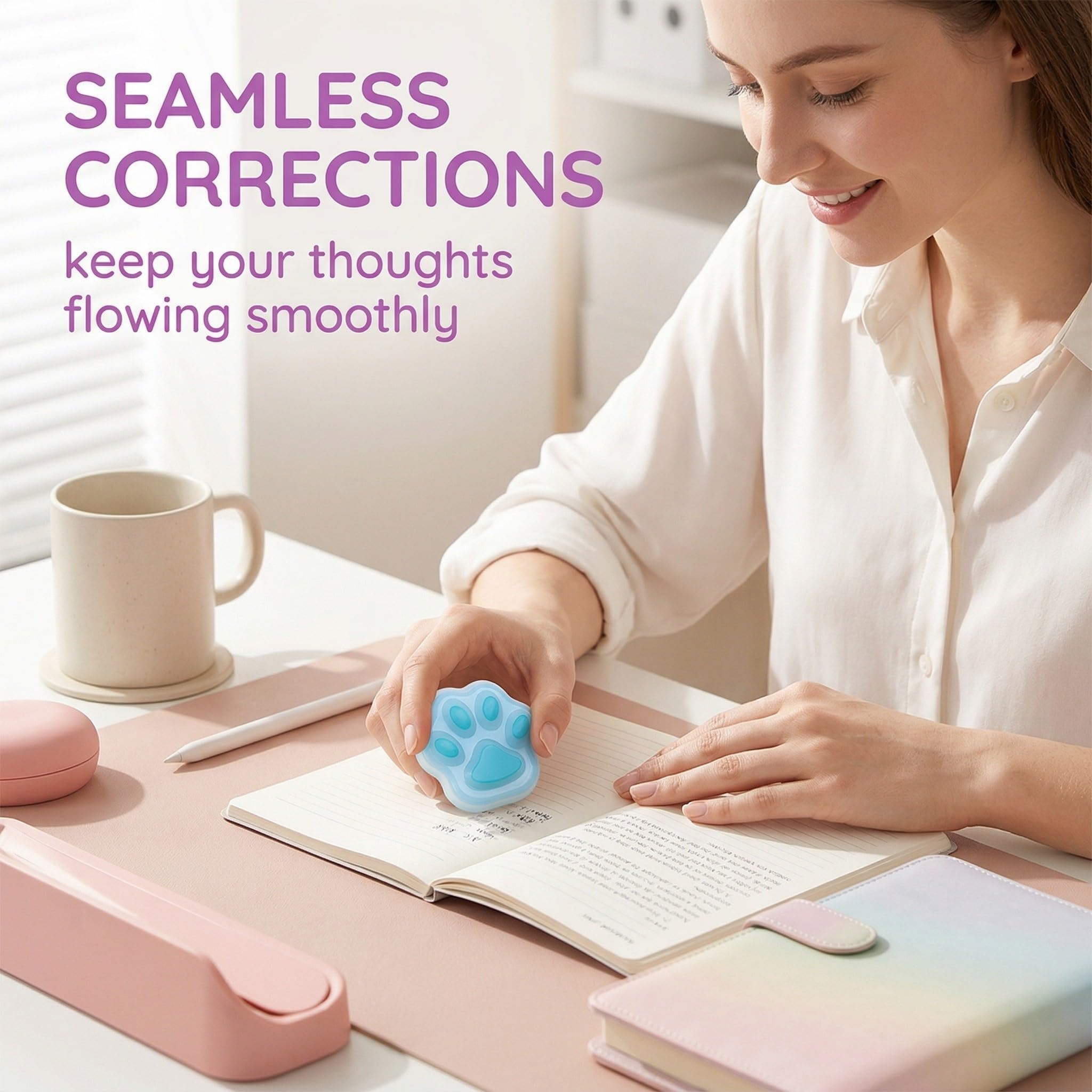 3 Piezas Gomas de Borrar con Forma de Patitas de Gato - Borrador para Bolígrafo de Gel y Borrador de Silicona para Tinta Térmica - Diseño Adorable para Material de Oficina