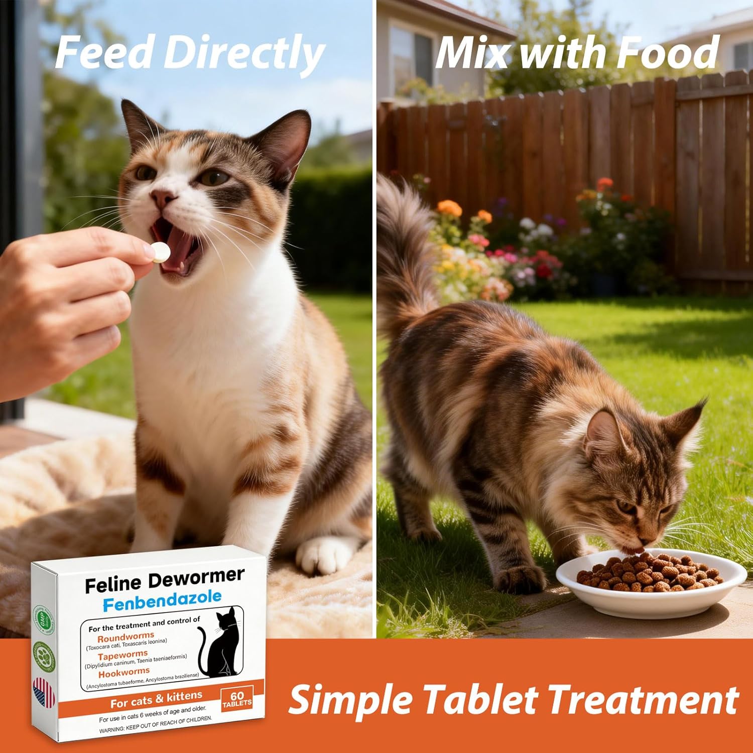 Fenbendazole Dewormer for Cat- Effective Treatment for Tapeworms, Roundworms & Hookworms,60 Count